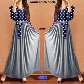 Gambar GSD Terusan Dress Polkadot Maxi Pita Onde Abu