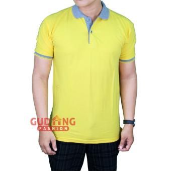 Gambar Gudang Fashion   Polo Shirt Pria Polos   Kuning Kenari Kerah Abu