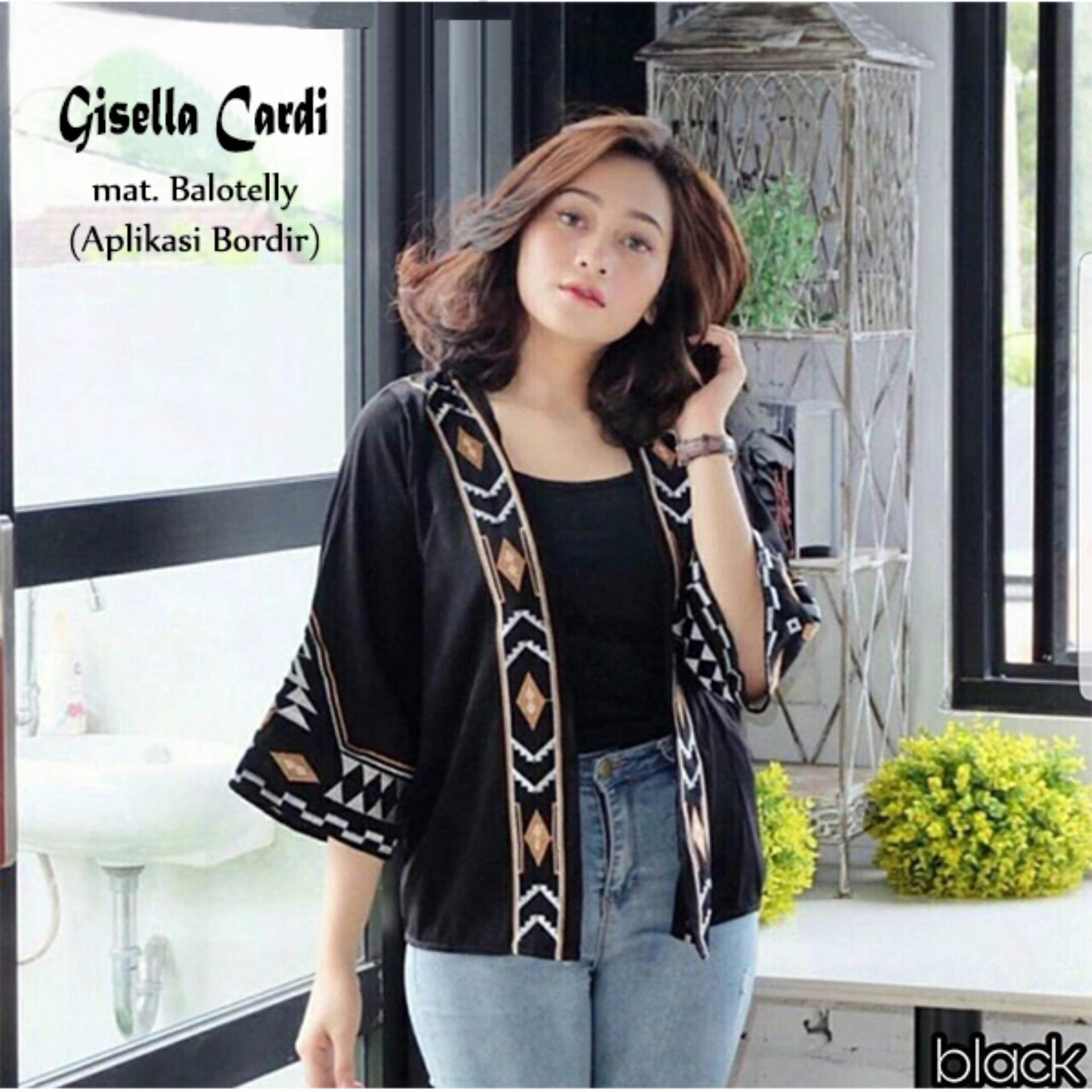 GudangGrosir [Premium] Outer Blazer Wanita Gisella Cardi Bahan Balotelly Bordir Warna Hitam
