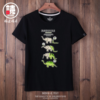 Gambar Harajuku Korea angin lengan pendek pria t shirt (Hitam dinosaurus)