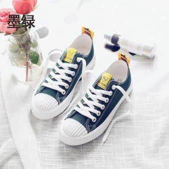 Gambar Harajuku Korea Fashion Style Mahasiswa Datar Sepatu Kanvas Sepatu Putih Sepatu Sepatu (Hijau gelap) (Hijau gelap)