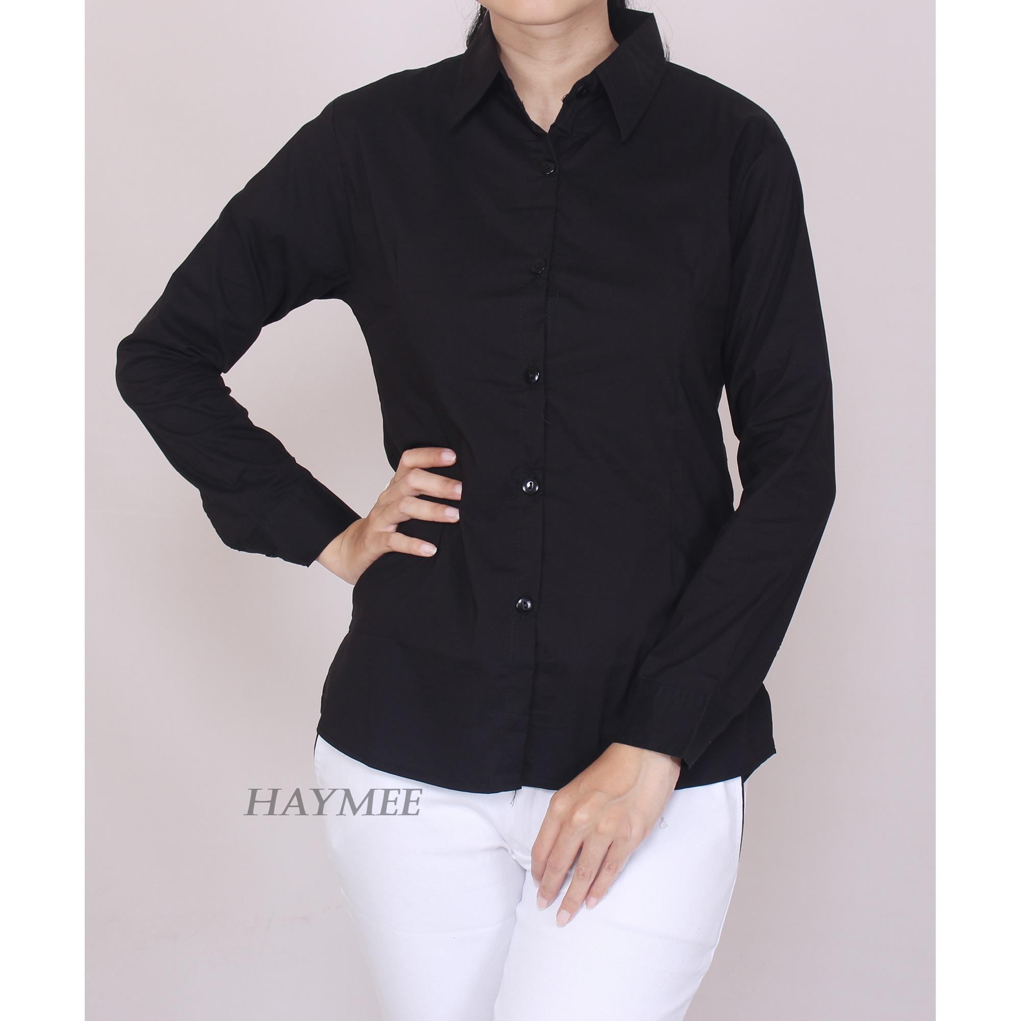 HaymeeStore Kemeja Putih Polos Wanita Baju Kantor Formal Cewek Atasan Kerja cewe Bahan Katun Strecth