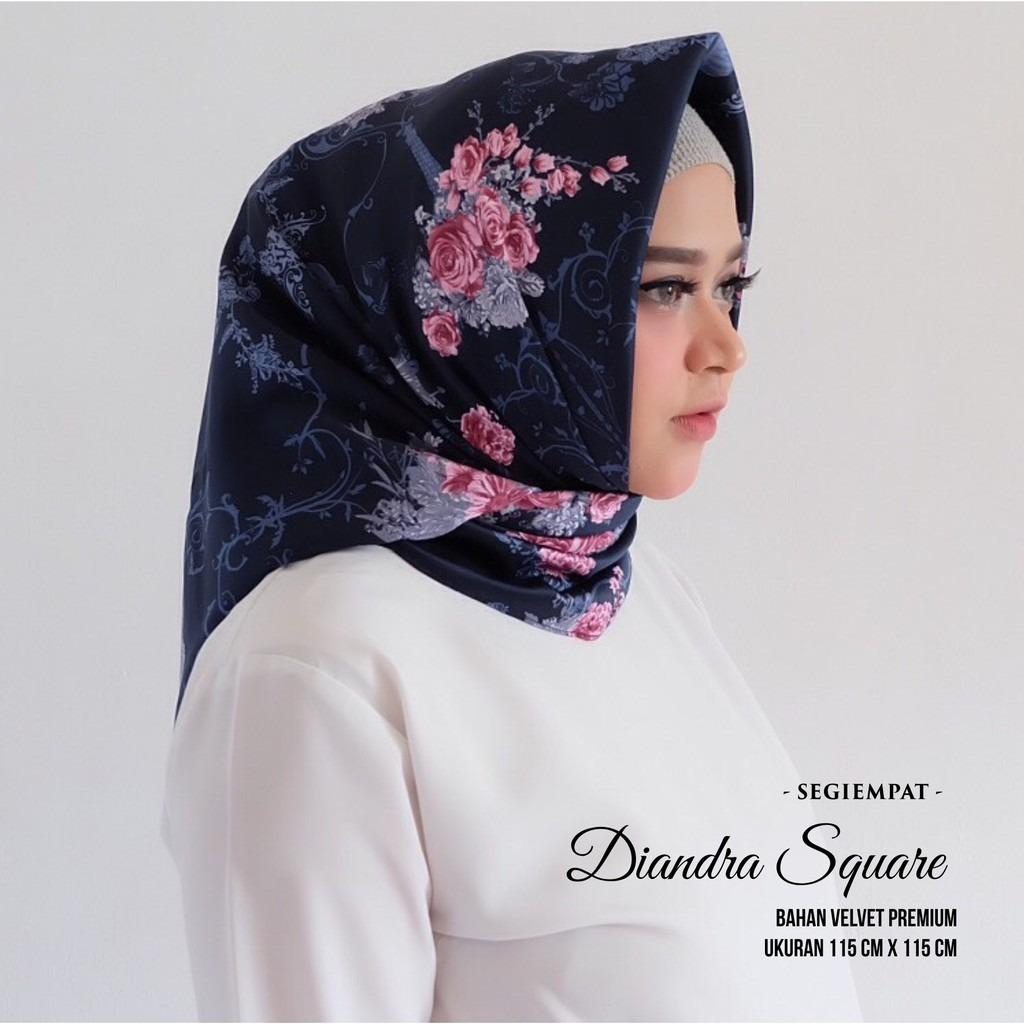 Hijab Kananta Jilbab Segi Empat Motif/ Hijab Motif Bunga Kain Velvet Premium Maxmara Square K-Diandra