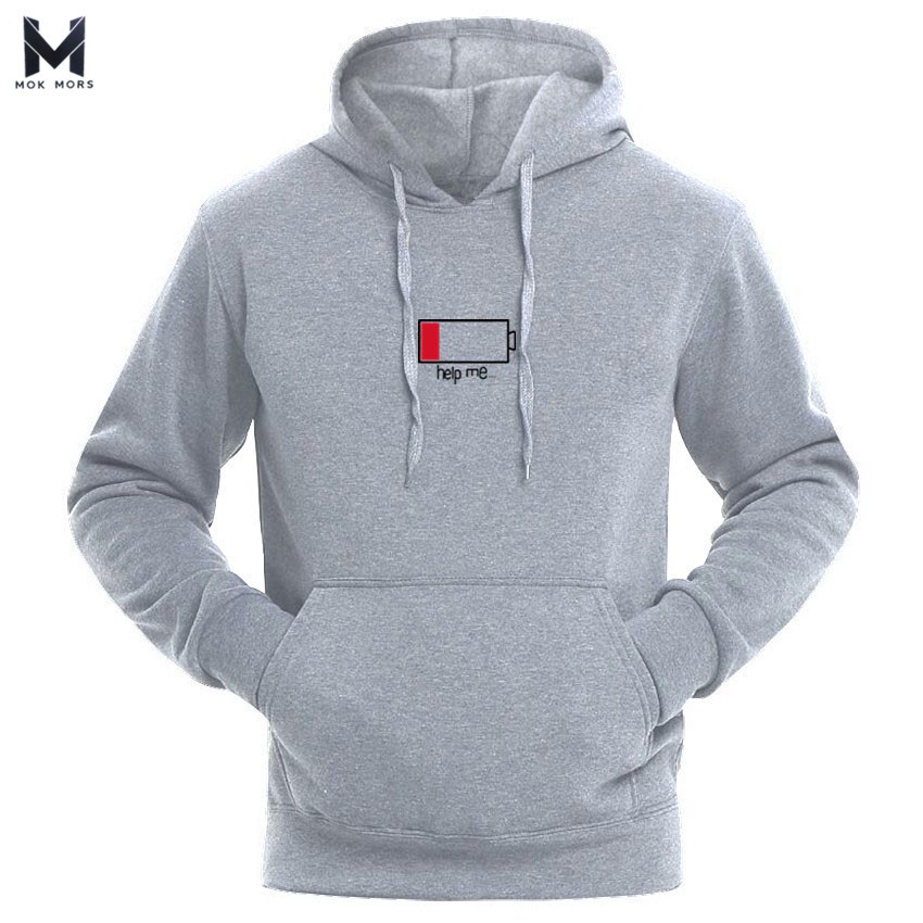 Hot 2018 Musim Semi dan Musim Gugur Lengan Panjang Merek Baterai Printing Fashion dengan Hat Hip Hop Hoody Hooded Sweatshirt untuk Pria Grey-Intl