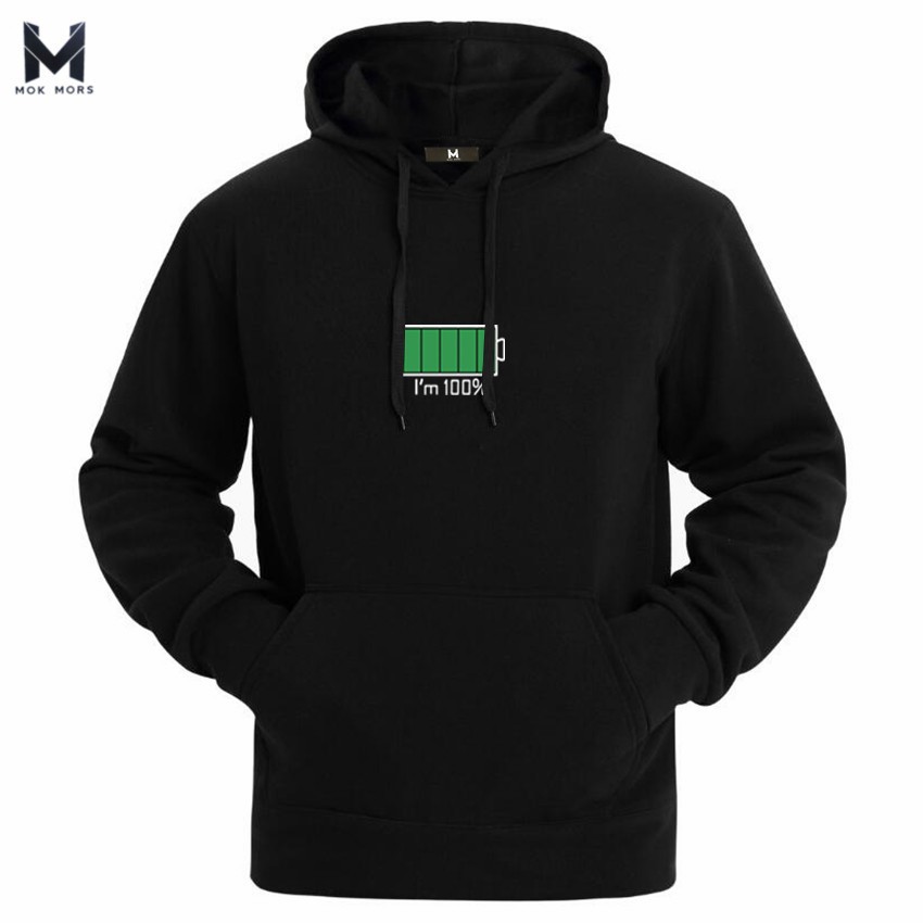 Hot 2018 Musim Semi dan Musim Gugur Lengan Panjang Merek Baterai Printing Fashion dengan Hat Hip Hop Hoody Hooded Sweatshirt untuk Pria Hitam-Intl