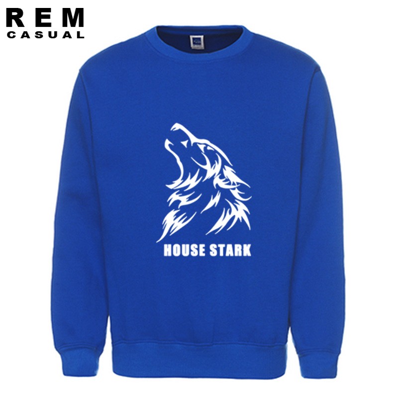 House Stark Wolf Lagu Game Es dan Api Of Throne Berkualitas Tinggi Top Men Cool Cotton Hoodies Sweatshirt Biru 002-Intl