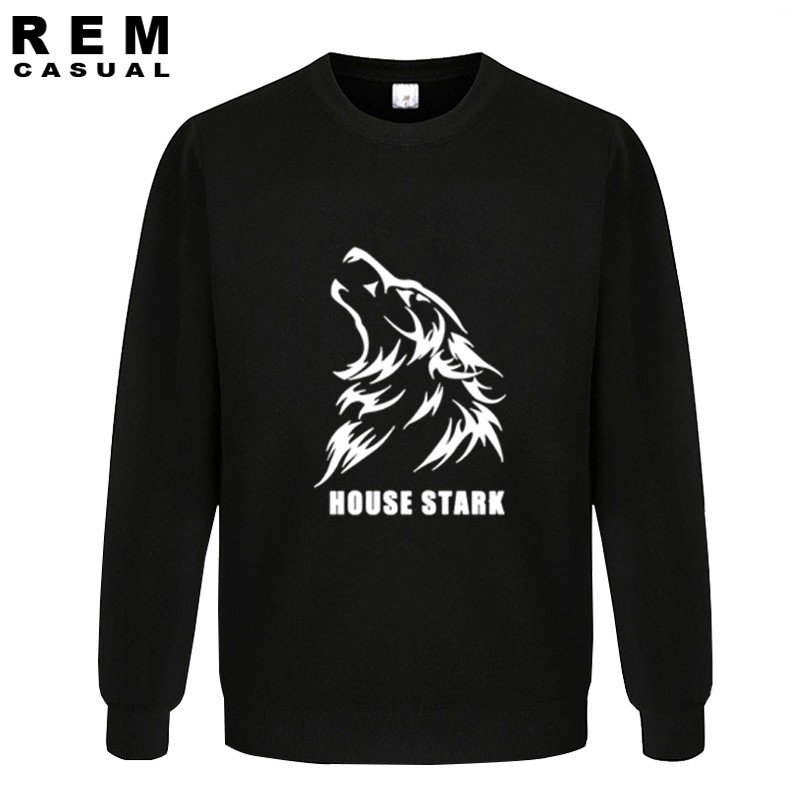 House Stark Wolf Lagu Game Es dan Api Of Throne Berkualitas Tinggi Top Men Cool Cotton Hoodies Sweatshirt Hitam 001-Intl