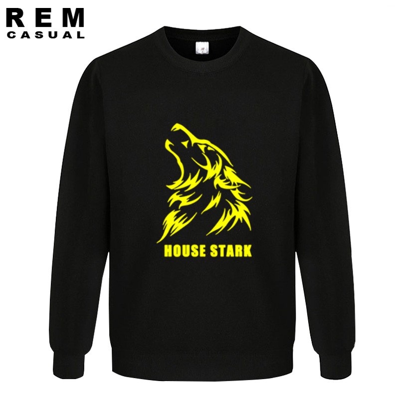 House Stark Wolf Lagu Game Es dan Api Of Throne Berkualitas Tinggi Top Men Cool Cotton Hoodies Sweatshirt Hitam 003-Intl