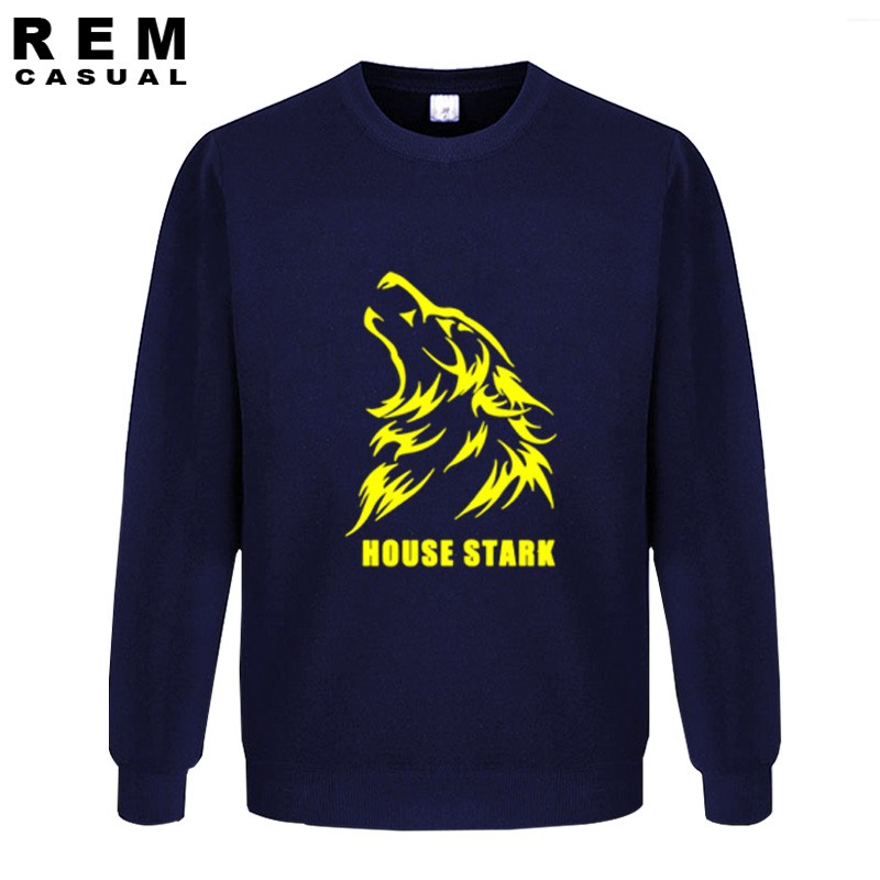 House Stark Wolf Lagu Game Es dan Api Of Throne Berkualitas Tinggi Top Men Cool Cotton Hoodies Sweatshirt NAVY Biru 001-Intl