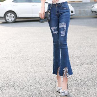 Korean style New style irregular slimming denim pants Hitam. Source · Women .