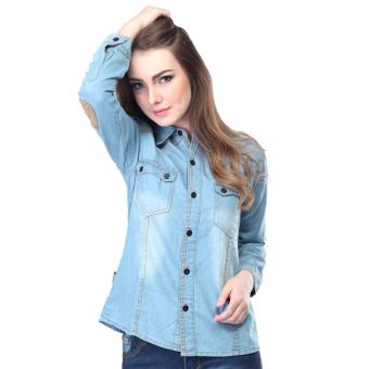 Harga Inficlo Kemeja Atasan  Wanita  Denim  Jeans Biru Online 