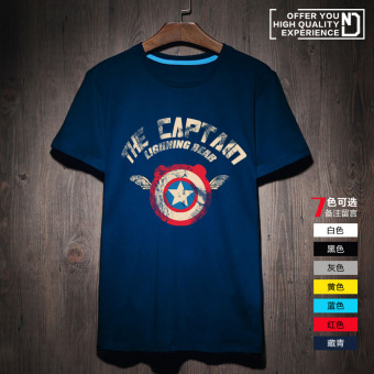 Gambar Iron Man lengan pendek pria t shirt (Biru tua kapten perisai sayap EBC) (Biru tua kapten perisai sayap EBC)