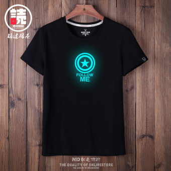 Gambar Iron Man lengan pendek pria t shirt (Hitam follow bercahaya ECC) (Hitam follow bercahaya ECC)