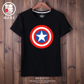 Gambar Iron Man lengan pendek pria t shirt (Hitam kapten perisai Ebb) (Hitam kapten perisai Ebb)