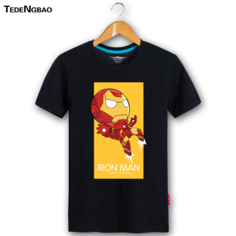 Gambar Iron Man pria katun leher bulat lengan pendek pecinta t shirt (Hitam Iron Man)