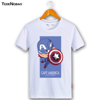 Gambar Iron Man pria katun leher bulat lengan pendek pecinta t shirt (Putih tim AS)