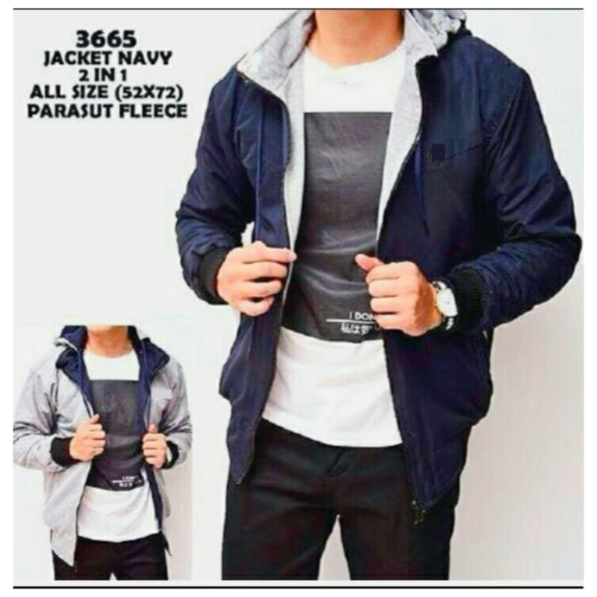 JAKET BOLAK BALIK 2IN1 PARASUT FLEECE NAVY GREEY POLOS COWOK PRIA