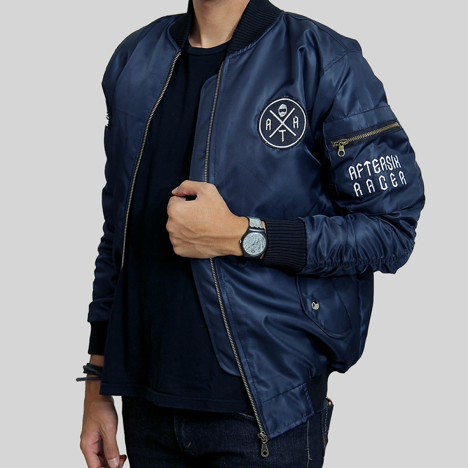 Jaket bomber pria aftersix racer - Maroon - Hitam - Navy - Hijau - Jaket bomber aftersix hoodie - Hitam