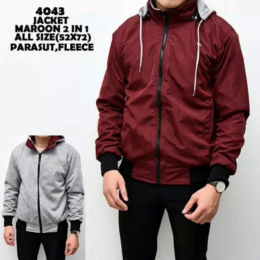 Jaket pria bolak balik 2in1 keren - ( Merah maroon )
