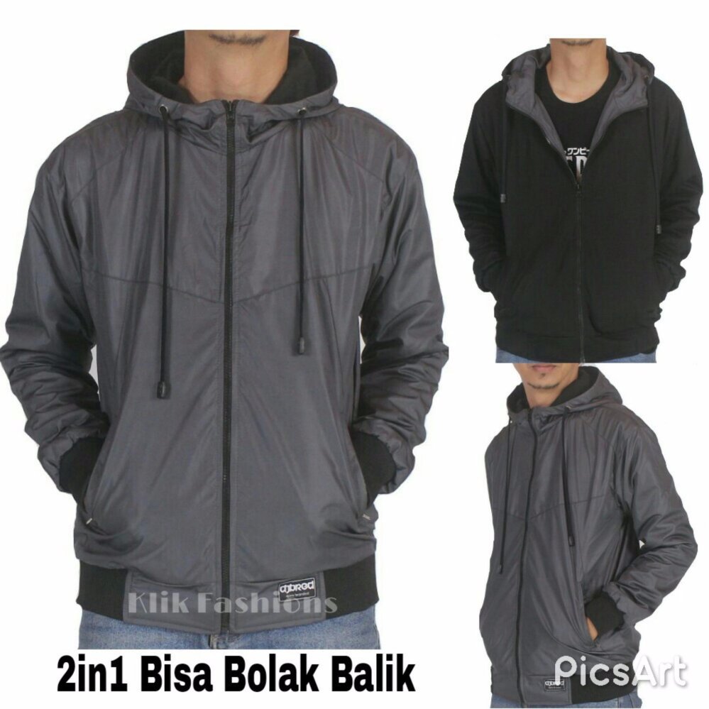 Jaket Parasut Bolak Balik Maroon - Black 2in1