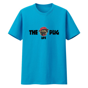 Gambar Jepang katun remaja t shirt (Pug biru muda)