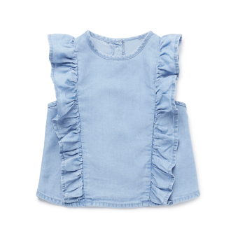 Gambar Jian Jie katun anak perempuan dicuci t shirt lengan pendek t shirt (Light Blue) (Light Blue)