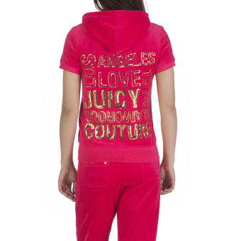 Gambar Juicy Couture Beludru Menawan Wanita Kasual Kebugaran Kaos Sweater Jaket Pendek (Merah)