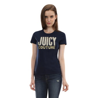 Gambar Juicy Couture Kasual Perempuan Hot Fix Leher Bulat Lengan Pendek Atasan T shirt (Navy Biru)