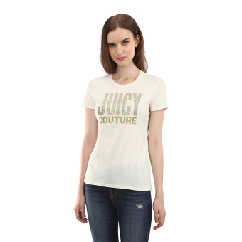 Gambar Juicy Couture Kasual Perempuan Hot Fix Leher Bulat Lengan Pendek Atasan T shirt (Putih)