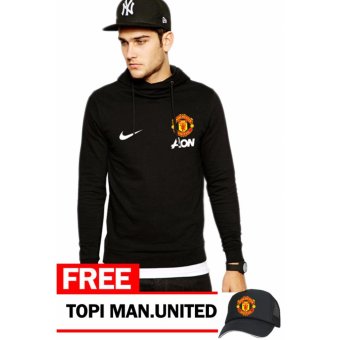 Gambar Just Cloth Jaket Pullover Manchester United + Free Topi M.U   Hitam