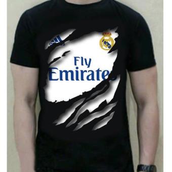 Gambar Kaos Katun Pria 3D Real Madrid T Shirt warna hitam