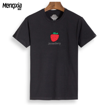 Gambar Kapas bambu buah dicetak pecinta t shirt (Hitam strawberry)