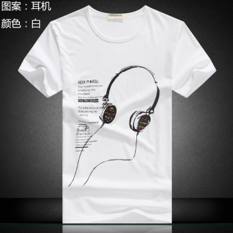 Gambar Kapas baru leher bulat lengan pendek t shirt (Headset putih)