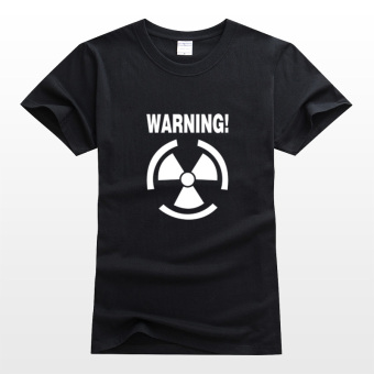 Gambar Kapas dicetak peringatan radiasi nuklir permainan t shirt payung (Hitam)