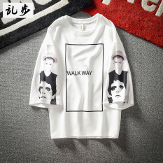 Karakter yang dicetak leher bulat t shirt Blok 545 lengan pendek putih