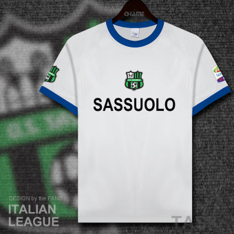 Gambar Kasual kapas lengan pendek Serie A pelatihan t shirt jersey (Hit warna kerah biru safir warna tepi hitam kata)