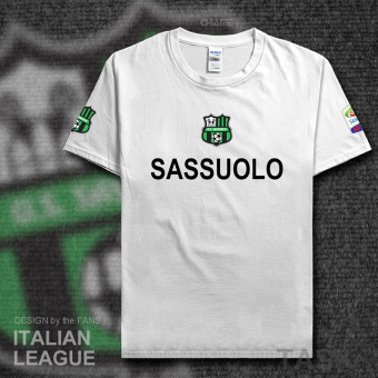 Gambar Kasual kapas lengan pendek Serie A pelatihan t shirt jersey (Lengan pendek putih hitam kata)