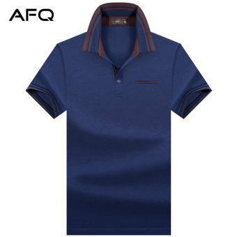Gambar Kasual warna solid ukuran besar t shirt mercerized kapas lengan pendek t shirt (Safir biru)