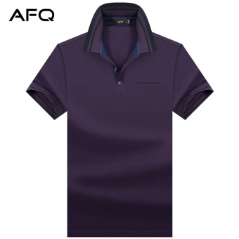 Gambar Kasual warna solid ukuran besar t shirt mercerized kapas lengan pendek t shirt (Ungu)