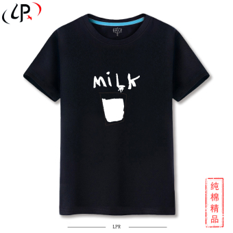 Gambar Katun lengan pendek pria t shirt (Model laki laki hitam Milk)