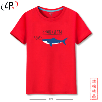 Gambar Katun lengan pendek pria t shirt (Model laki laki merah panjang Biru hiu)