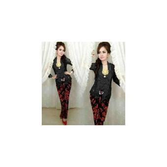 Gambar Kebaya Kutubaru Brokat Black Flowy Red (Lz)