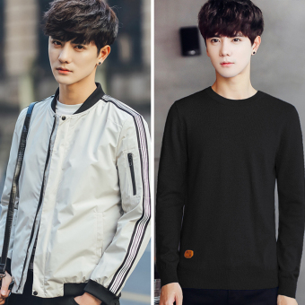 Shishang Vertikal Bergaris Slim Baju Kemeja Hitam - Wikie 