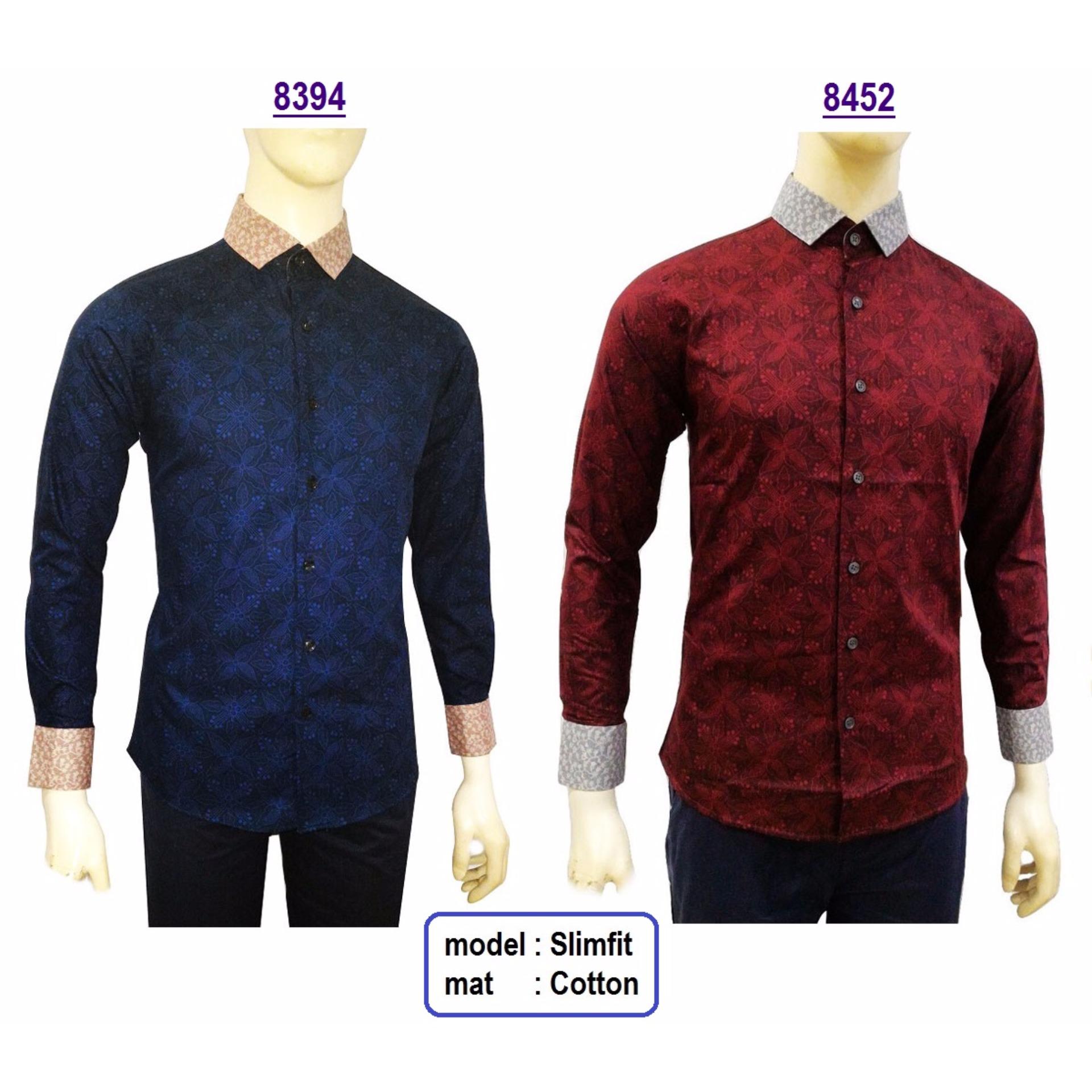 Kemeja Batik Slimfit Pria 8394 [Blue] Kombinasi Muslim Koko Jeans