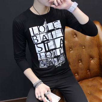 Gambar Korea Fashion Style laki laki v neck Slim bottoming kemeja t shirt (Menara Jam Hitam)