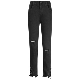 Gambar Korean style female autumn New style ankle length pants with holes denim pants (Hitam)