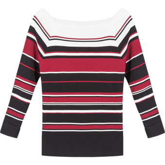 Gambar Korean style female autumn New style pullover Top striped sweater (Bergaris warna pencampuran)