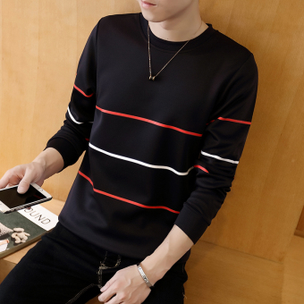 Gambar Laki laki baru leher bulat siswa sweater t shirt (Tiga garis hitam)