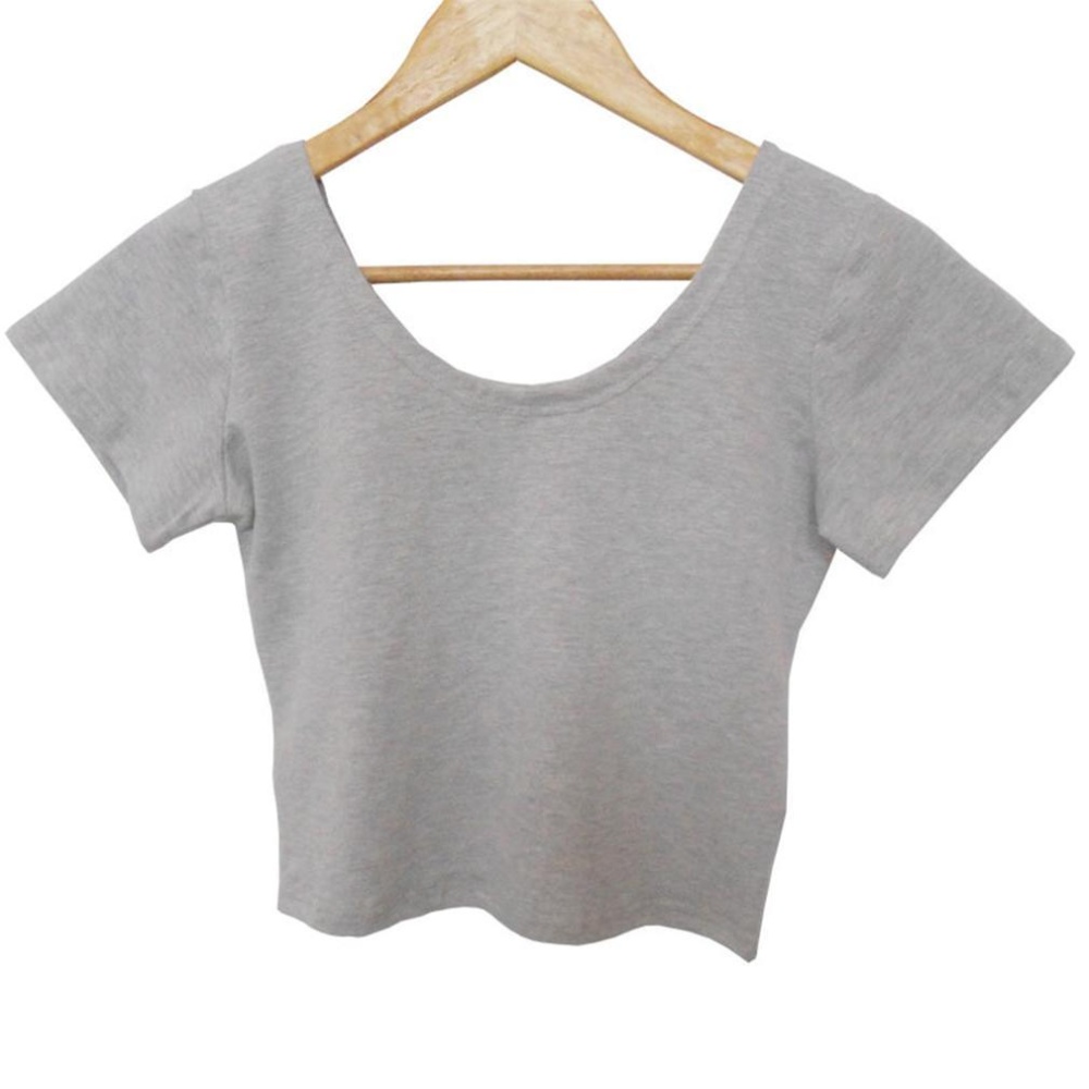 LALANG Wanita Scoop Neck Atasan Tanpa Lengan Pendek Kasual Musim Panas (Abu-abu)-Intl