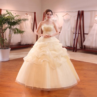 Gambar Leondo bridal dress floor length organza lace wedding gowns (Champagne)   intl